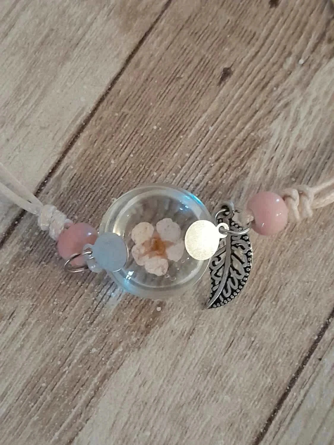Adjustable bracelet, cabochon with natural pink Flower - Bohemian style – photo 2